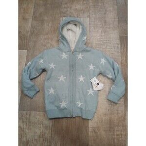 Sweet Stories Girls Knit Blue Star Hoodie Sweater Jacket Full Zip Size 7/8 Small